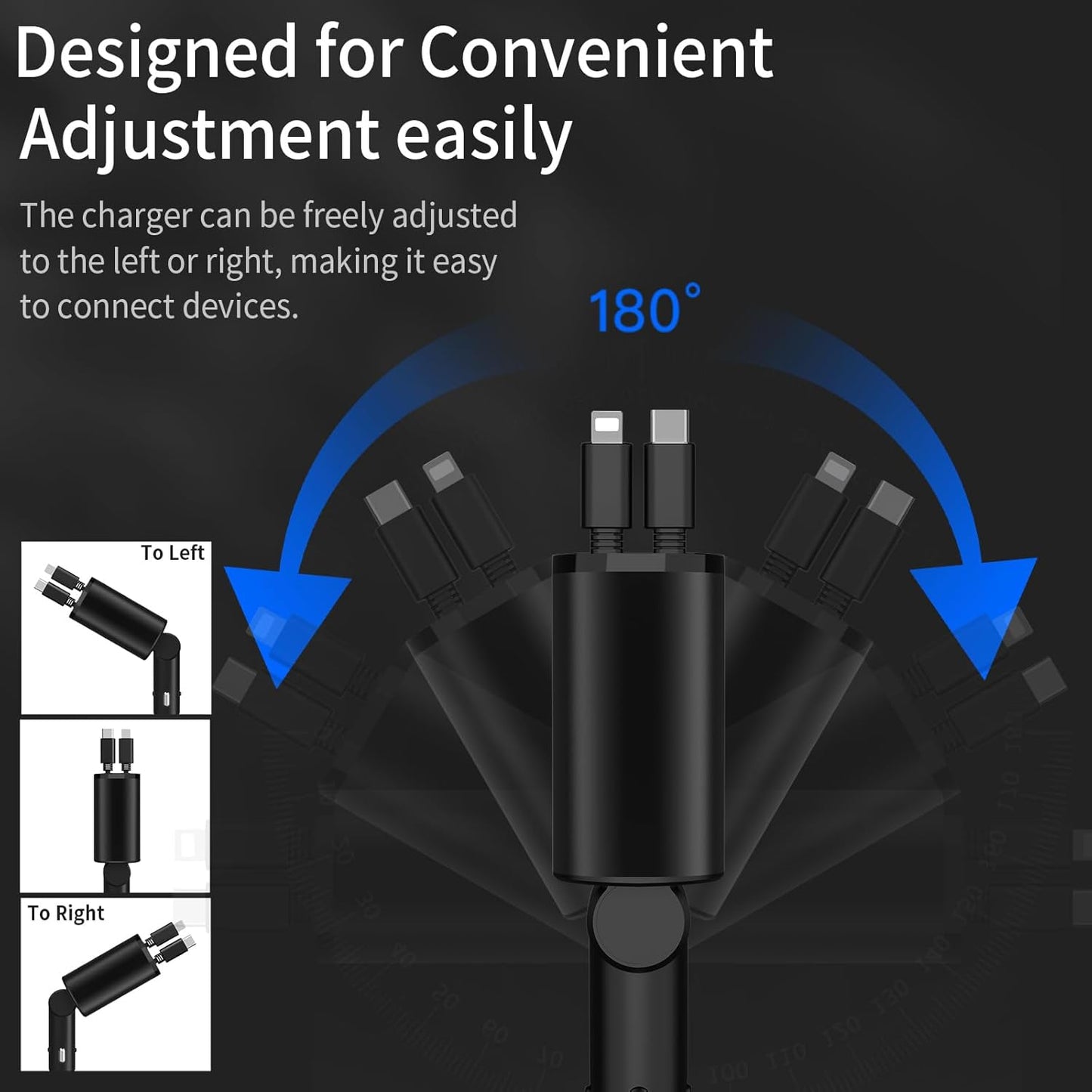 Rask bil-lader med dobbelt USB-port, intelligent 4-i-1