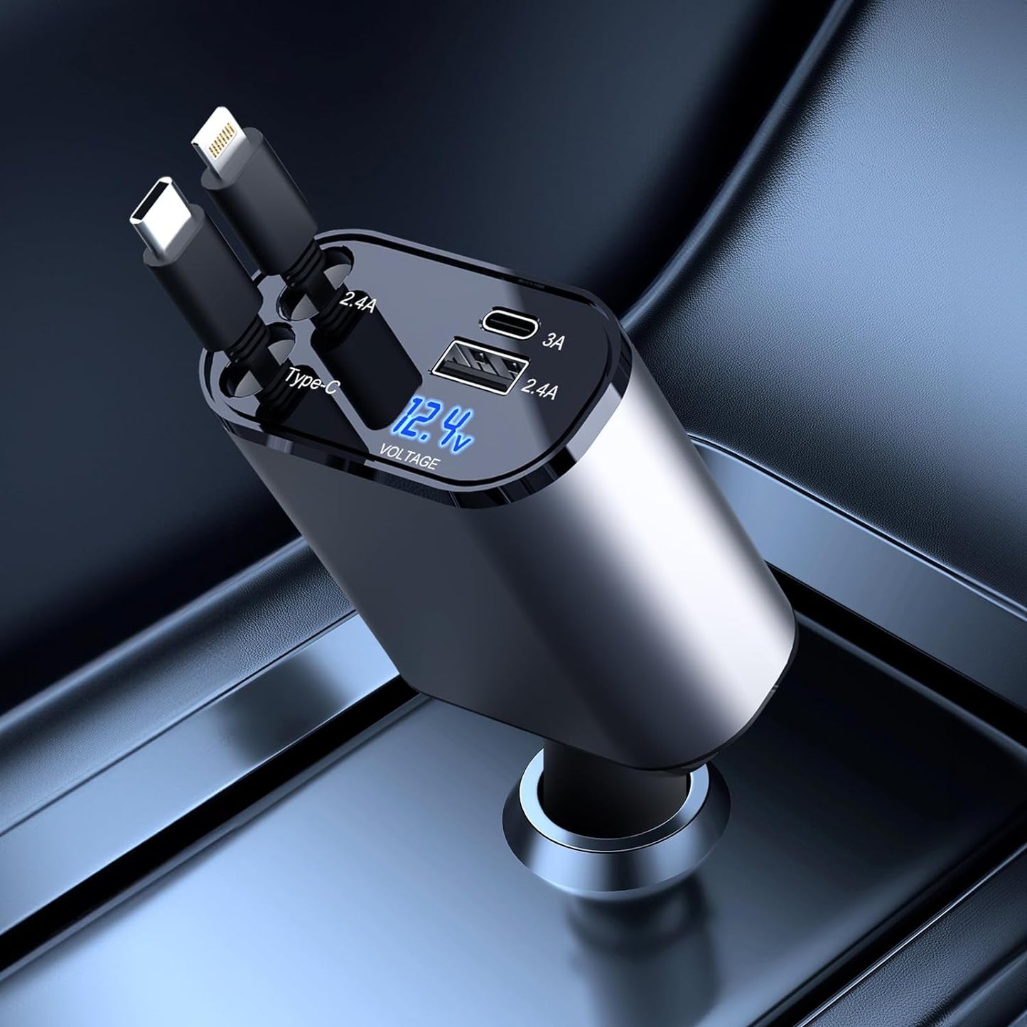 Rask bil-lader med dobbelt USB-port, intelligent 4-i-1