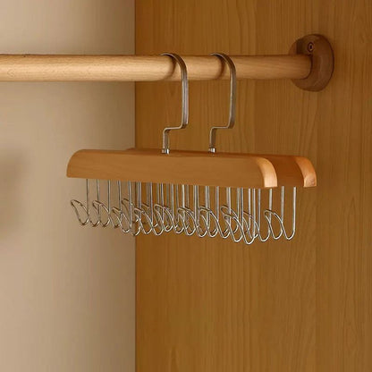 Wooden multi-hook hanger for elegant storage 
