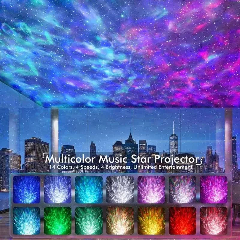 Galaxie projektor med musik og fjernbetjening 