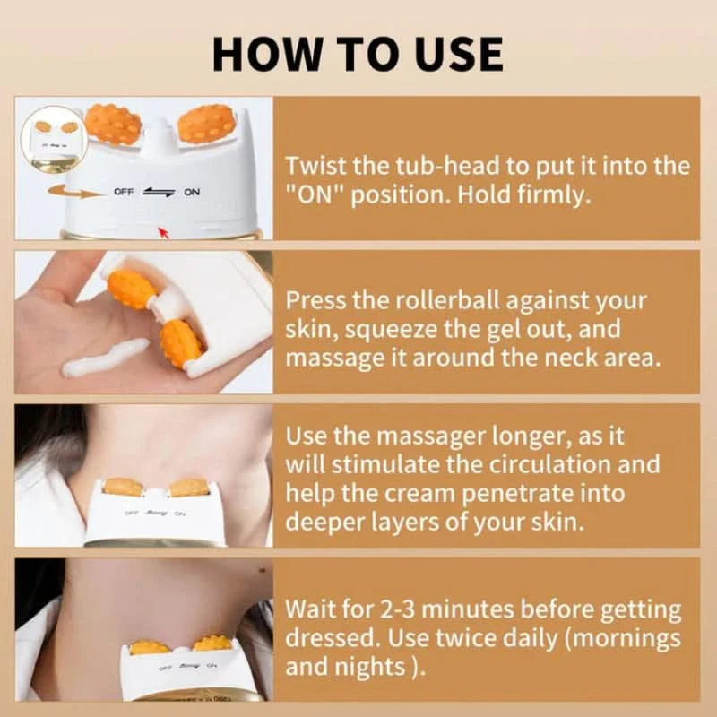 Verstevigende crème voor de hals met geïntegreerde massager 