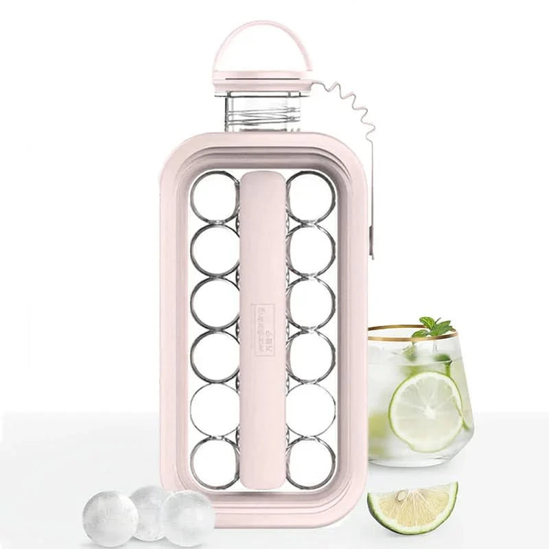 2-in-1 Flasche mit integriertem Eiswürfelform 